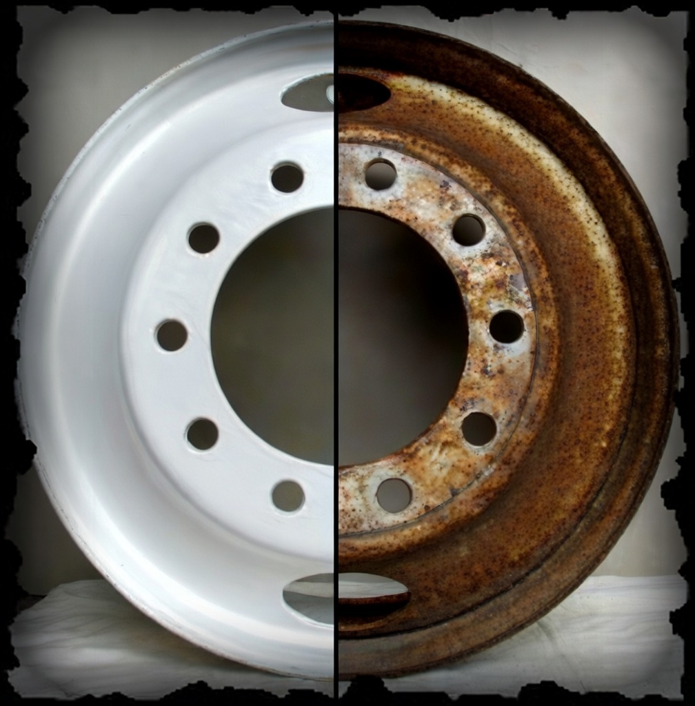 Before and after blasted wheel